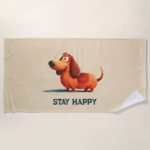 tay Happy Dog – Cute Positive Quote Art Beach Towel
