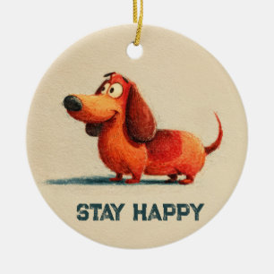 tay Happy Dog – Cute Positive Quote Art Ceramic Tree Decoration