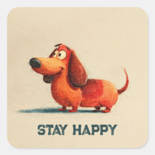 tay Happy Dog – Cute Positive Quote Art Square Sticker