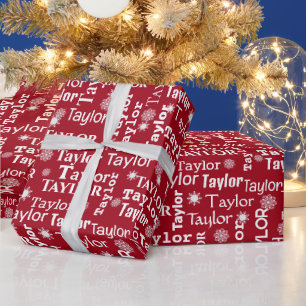 TAYLOR Custom Name With Snowflakes Wrapping Paper