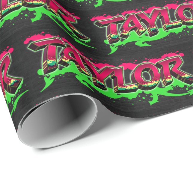 Taylor First Name Graffiti red green Wrapping Paper (Roll Corner)