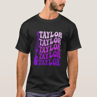 Taylor First Name I Love Taylor Girl Groovy 80 s V T-Shirt