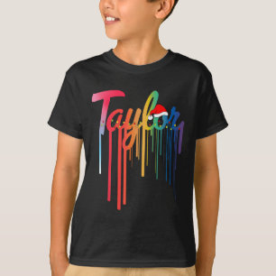 Taylor First Name Santa Hat Colourful Print Taylor T-Shirt