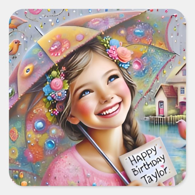 TAYLOR ~ HAPPY BIRTHDAY ~ Umbrella ~ Square Sticker (Front)