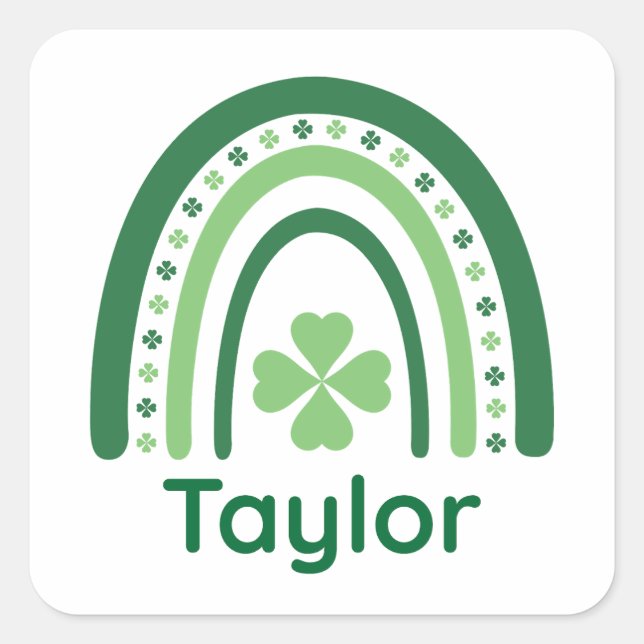 Taylor Name Clover Boho Rainbow Square Sticker (Front)