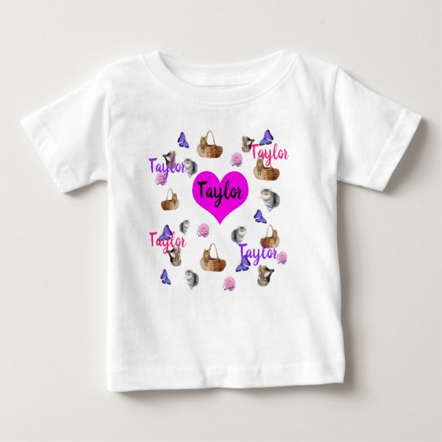 Taylor Name With Cats And Butterflies, Baby T-Shirt (Front)