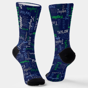 Taylor personalised name green blue grey socks