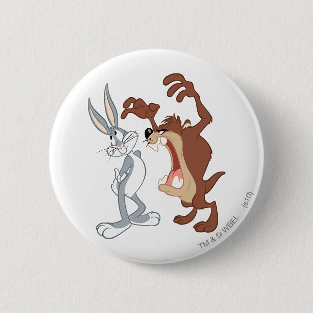TAZ™ and BUGS BUNNY™ Not Even Flinching - Colour 6 Cm Round Badge (Front)