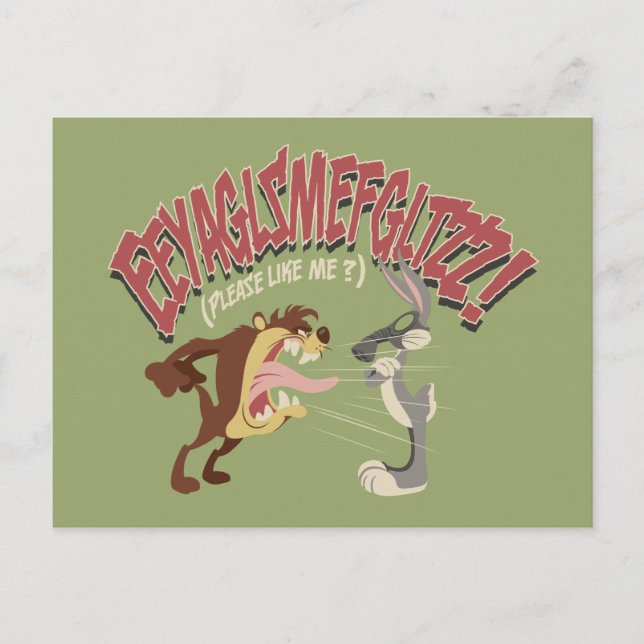 TAZ™ Shouting at BUGS BUNNY™ "Please Like Me?" Postcard (Front)