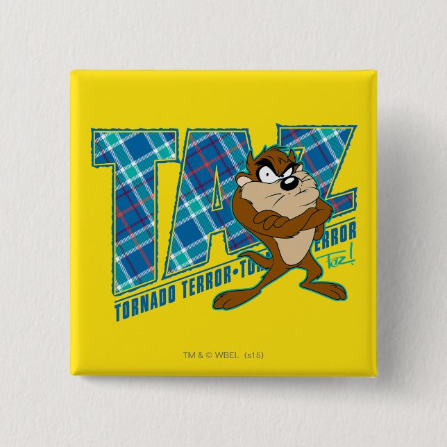TAZ™ Tornado Terror Plaid 15 Cm Square Badge (Front)