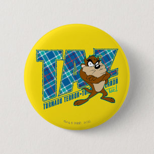 TAZ™ Tornado Terror Plaid 6 Cm Round Badge