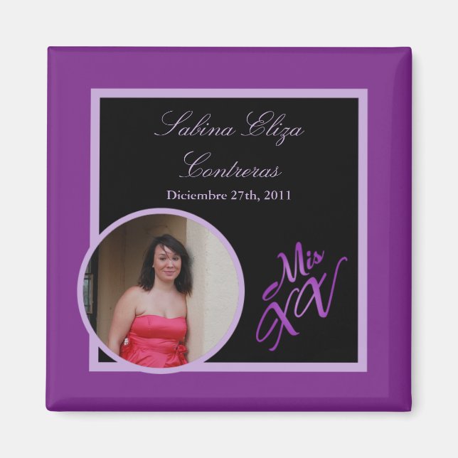 {TBA} 2"x2" Mis XV Purple Announcement Magnet (Front)