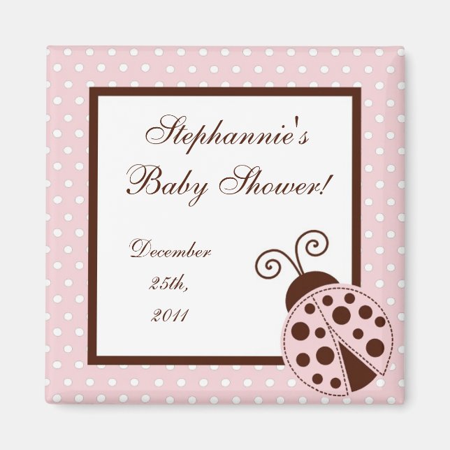 {TBA} 2"x2" Pink Ladybug Party Favour Magnet (Front)