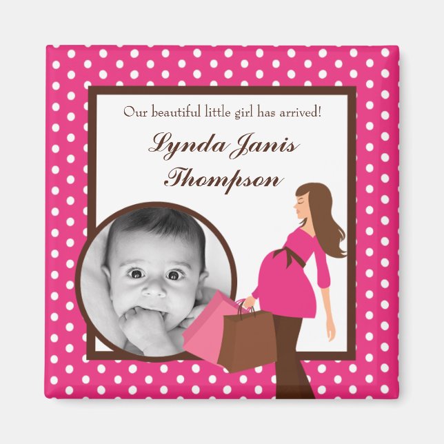 {TBA} 2"x2" Pink Mod Mum Polk  Announcement Magnet (Front)