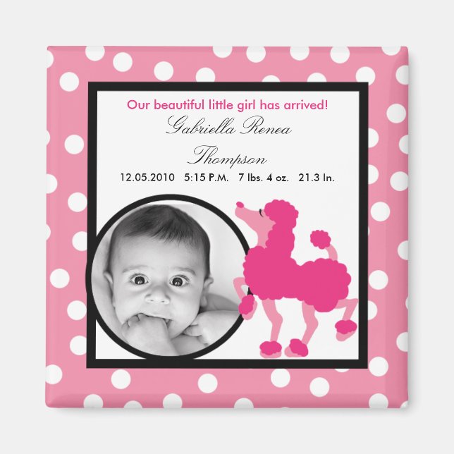 {TBA} 2"x2"Pink Poodle Paris Announcement Magnet (Front)