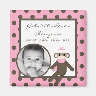 {TBA} 2"x2" Pink Sock Monkey Announcement Magnet