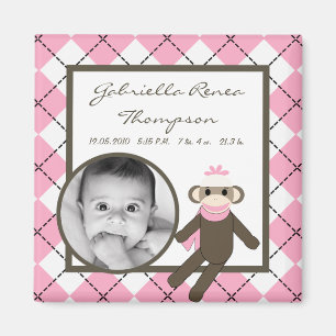 {TBA} 2"x2" Pink Sock Monkey Announcement Magnet