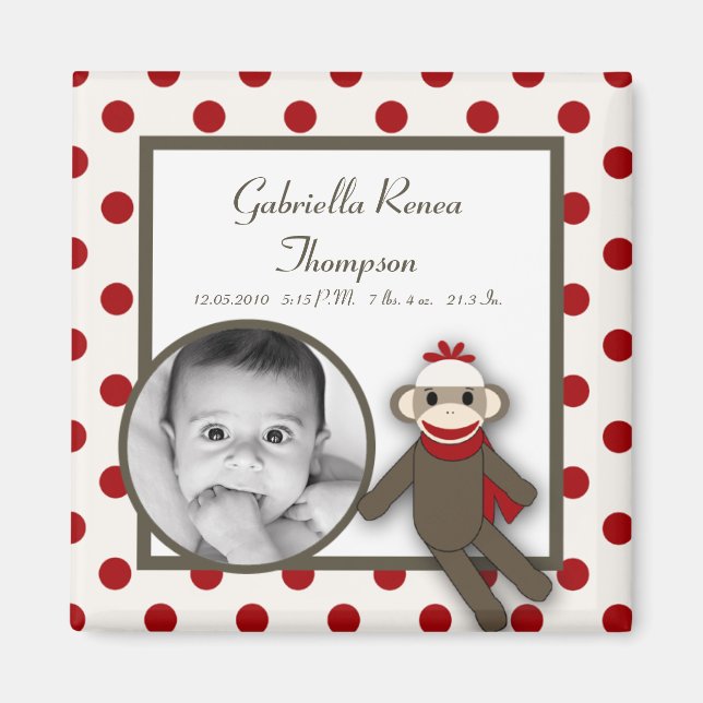 {TBA} 2"x2" Red Sock Monkey Announcement Magnet (Front)