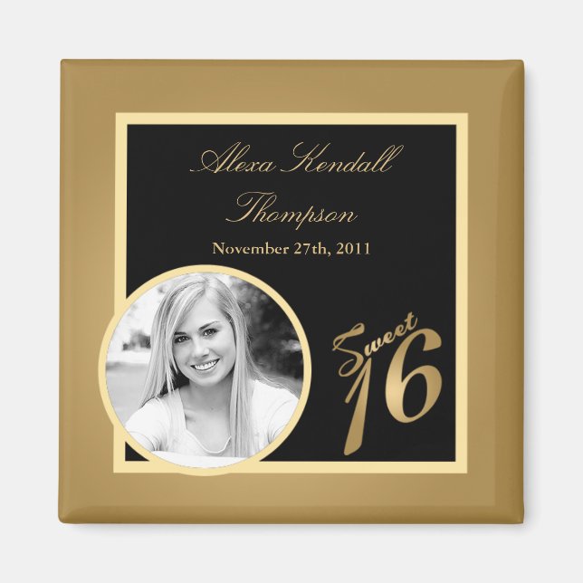 {TBA} 2"x2" Sweet 16 Gold Announcement Magnet (Front)