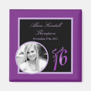 {TBA} 2"x2" Sweet 16 Purple Announcement Magnet