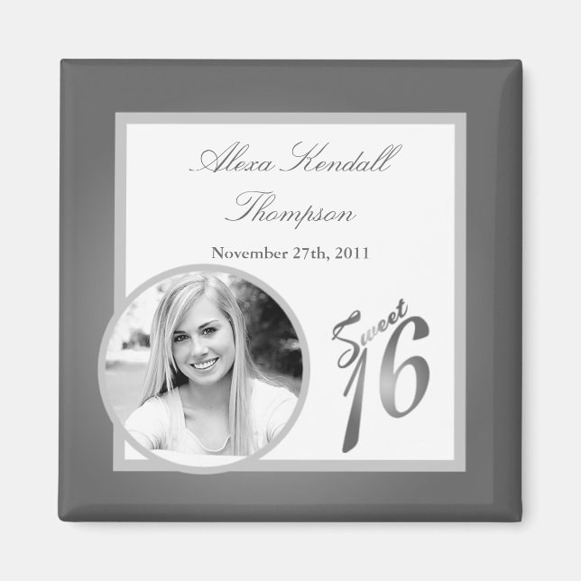 {TBA} 2"x2" Sweet 16 Silver Announcement Magnet (Front)