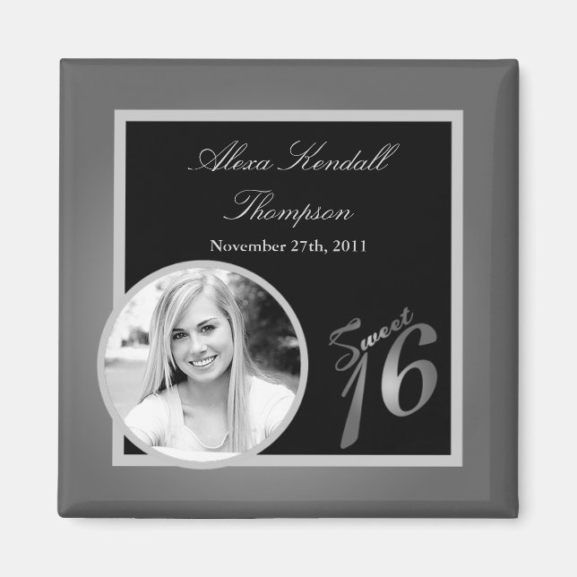 {TBA} 2"x2" Sweet 16 Silver Announcement Magnet (Front)