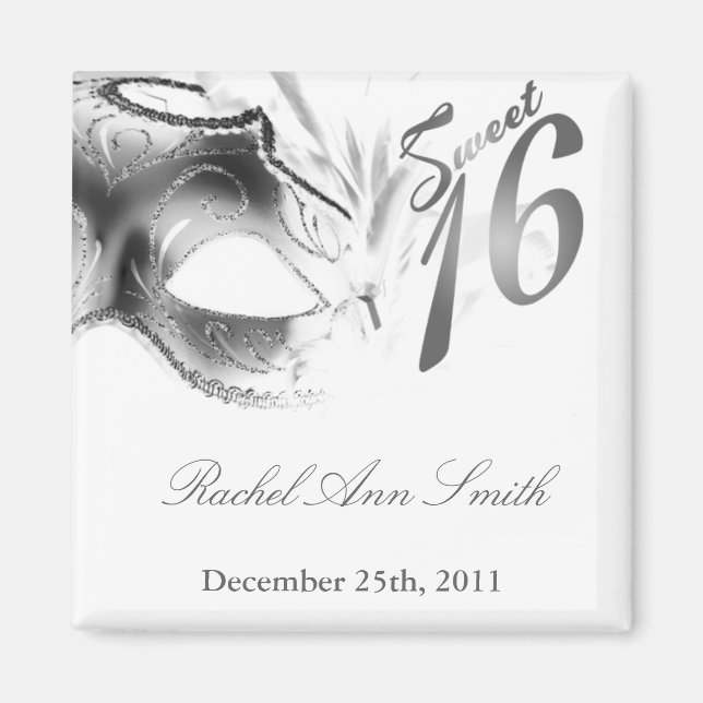 {TBA} 2"x2" Sweet 16 Silver Party Favour Magnet (Front)