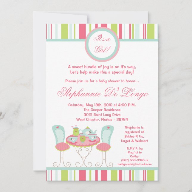 {TBA} 5x7 Trendy Tea Party Baby Shower Invitation (Front)