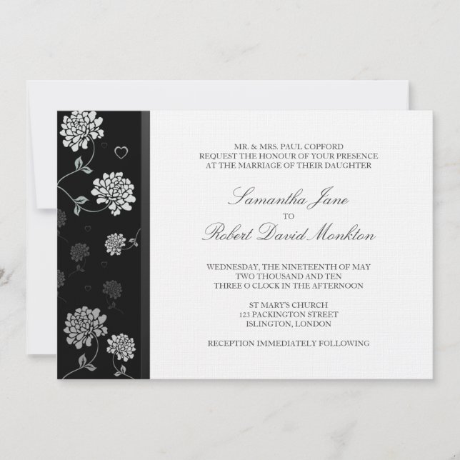 TBA: Black and White Floral Wedding Invitations (Front)