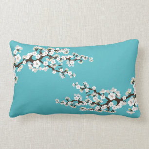 {TBA} Cherry Blossoms Sakura Throw Pillow (aqua)