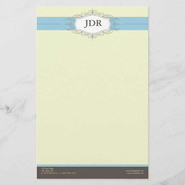 {TBA} Chic Deco Baby Blue Customised Stationery (Front)