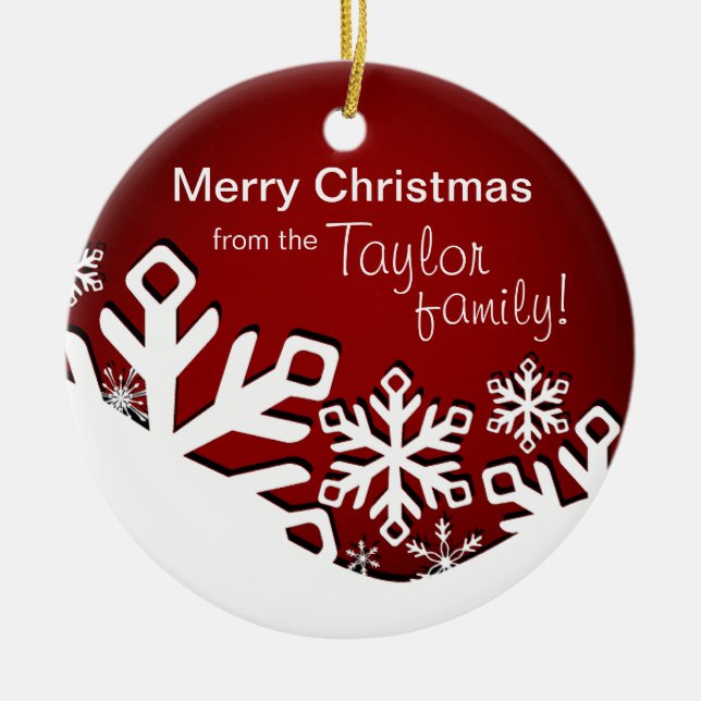 :TBA: Holly Jolly Snowflakes Christmas Photo| red Ceramic Tree Decoration (Front)