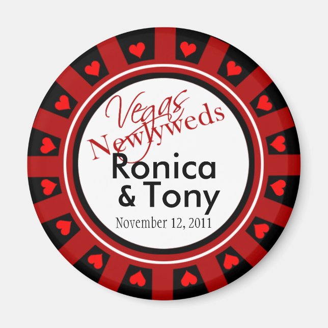:::TBA::: Las Vegas Newlyweds Casino Chip Favour Magnet (Front)