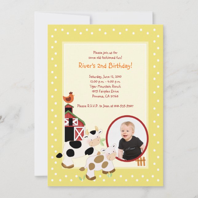 {TBA} Moo Cow Farm Barnyard *PHOTO* Birthday Invitation (Front)
