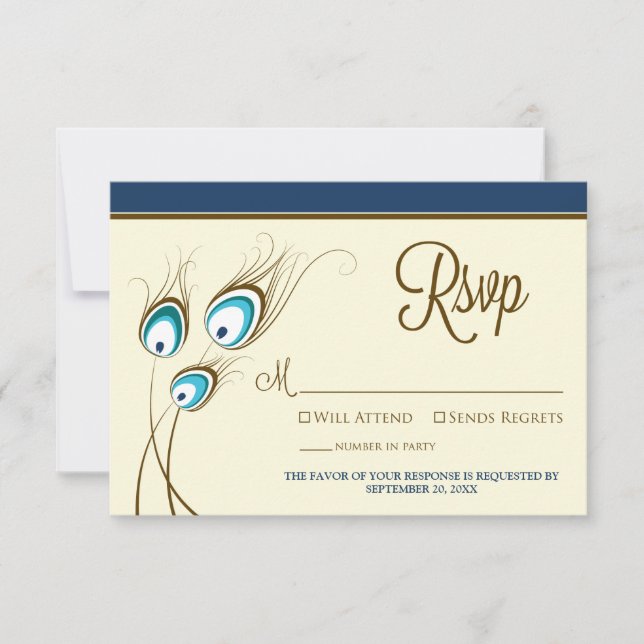 {TBA} Peacock Feathers RSVP Card (navy) (Front)