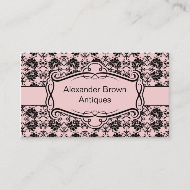 TBA - Pink and Black Damask Business Card (Front)