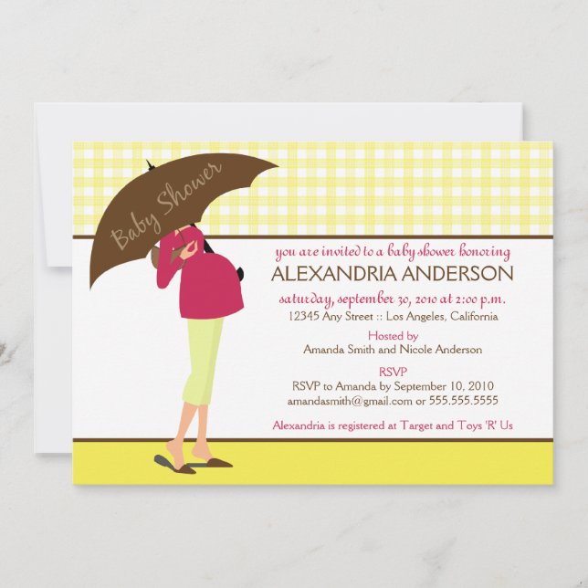 {TBA} Umbrella Mummy Baby Shower Invite (yellow) (Front)