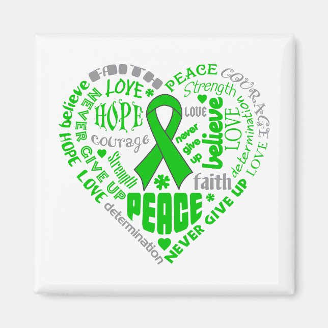 TBI Awareness Heart Words (Green) Magnet (Front)