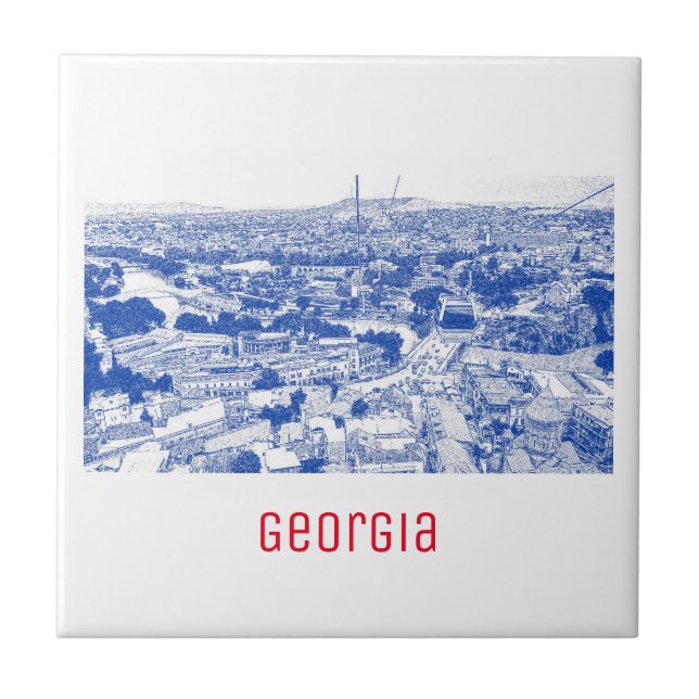 Tbilisi Georgia Cityscape Architecture Sketch Tile (Front)