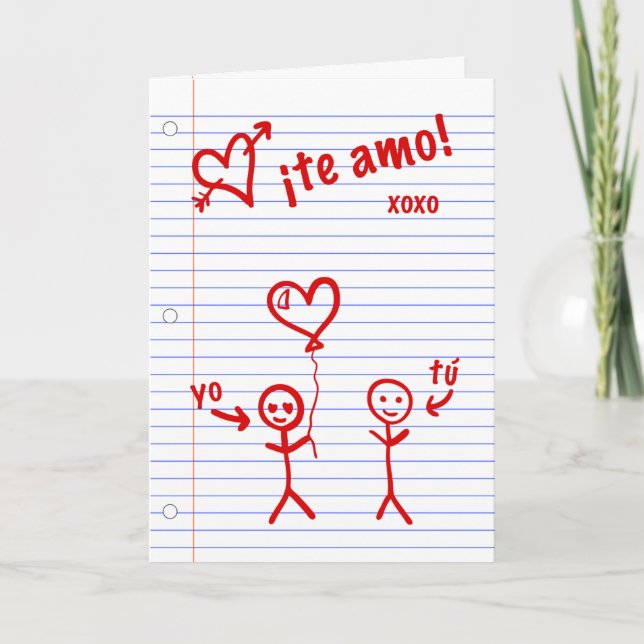 te amo bocetos de papel de cuaderno holiday card (Front)