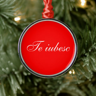 Te iubesc in red and white card metal tree decoration