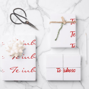 Te iubesc in white and red wrapping paper sheet