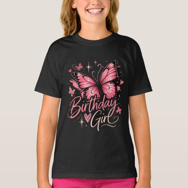 te Pink Butterfly Birthday Tee for Teen Girls (Front)