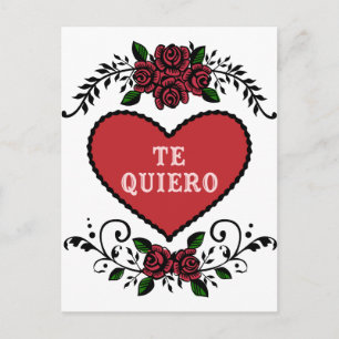 Te Quiero Antique Heart and Roses Postcard