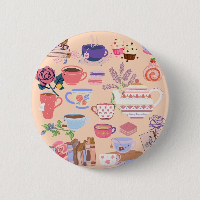 Tea And Books 6 Cm Round Badge (Front)