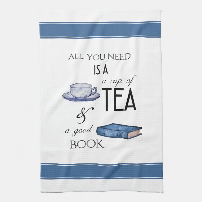 Tea and Books Cozy Reading Kitchen Towel (Vertical)