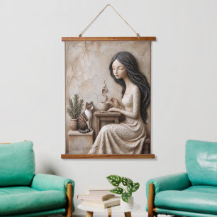 Tea and Cat Art Print The Quiet Studio Hanging Tapestry
