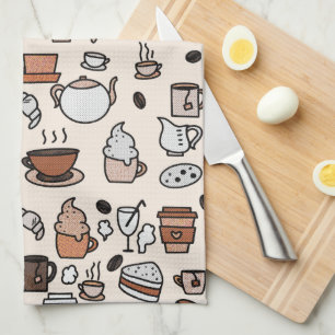 Tea and Coffee Shop Objects Pattern Towel