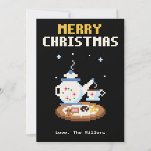 Tea and Cookies Pixel Art Christmas Card