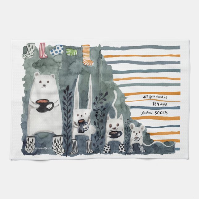 Tea and Warm Socks Kitchen Towels (Horizontal)